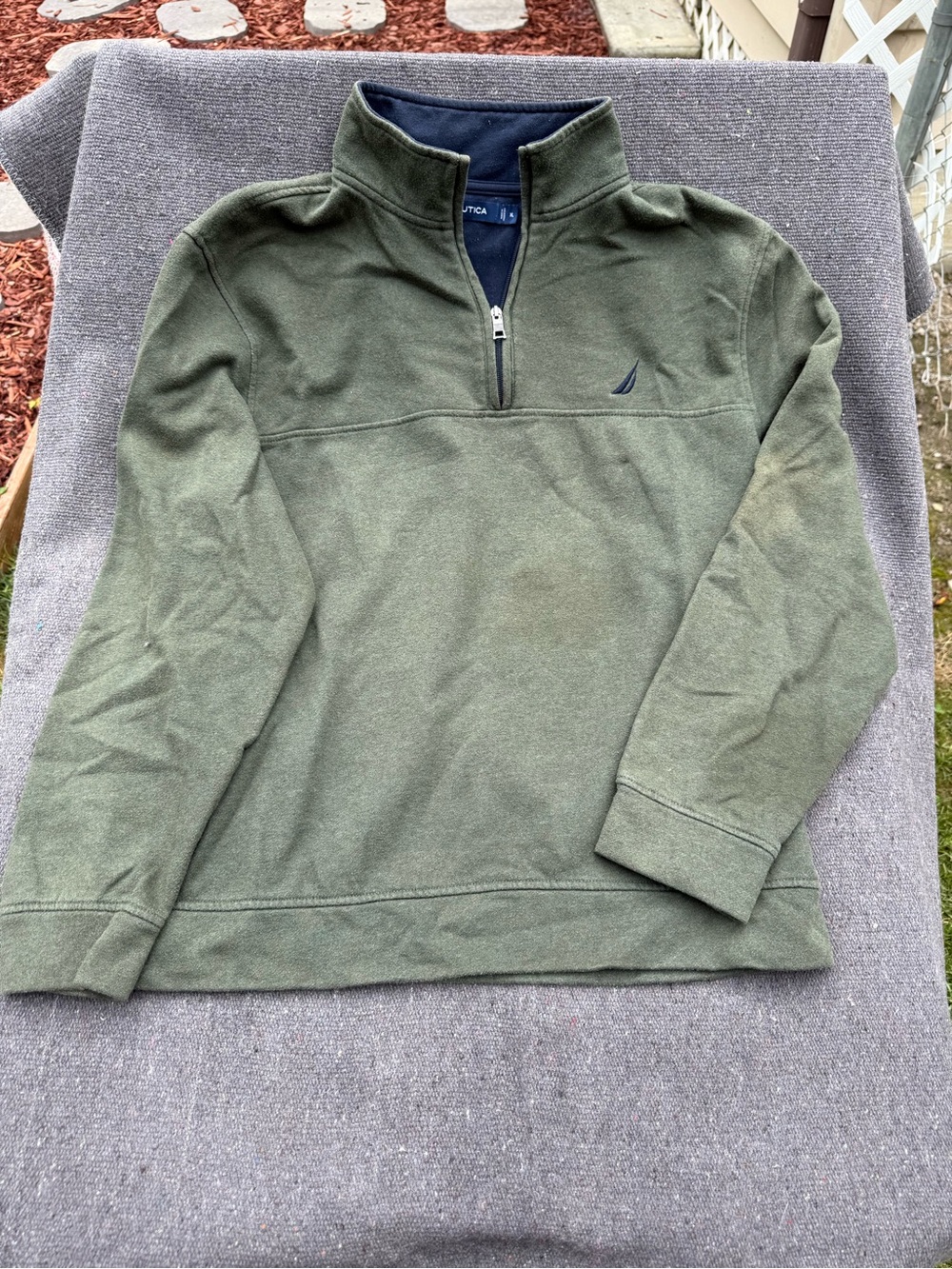 Nautica Olive Green Half-Zip Sweatshirt with Navy Trim